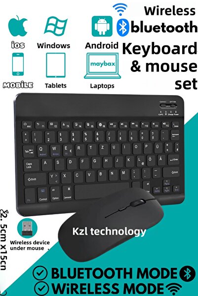 Angelphoto K-03 مجموعة ماوس لوحة مفاتيح لاسلكية صغيرة 2.4 جيجا هرتز أسود - Kl...