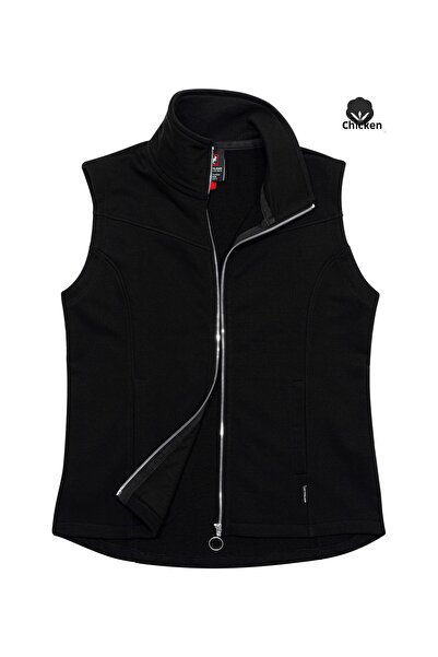 Cottonland Women's Catia Loose and Comfortable Cut Three Thread Non-Sharandon Sweat Vest Black