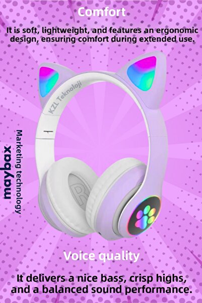 Angelphoto سماعة رأس P68 Bass Cat Bt Fm راديو بطاقة SD Aux Input RGB Lighted ...