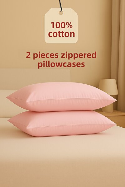 ÇIQRIK HOME 2 غطاء وسادة قطني وردي اللون مزود بسحاب