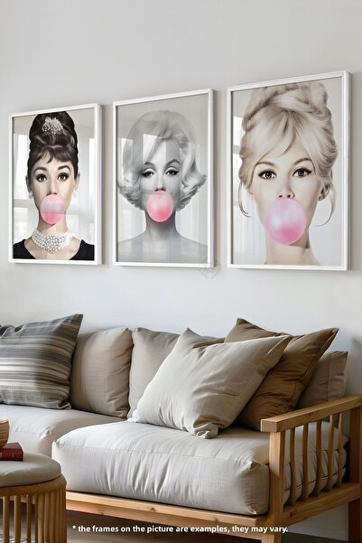 Basquiart Hepburn, Monroe, Bardot Set de 3 postere cu ramă albă, Set de pictu...