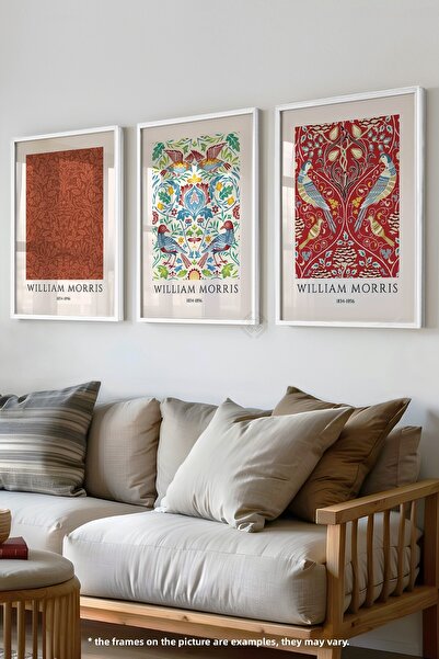 Basquiart Διακόσμηση Σαλονιού Morris, Σετ 3 αφισών με λευκό πλαίσιο, Σετ Πίνα...