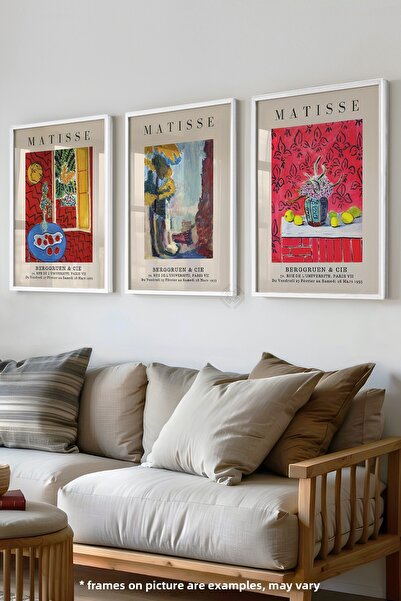 Basquiart Poster decorativ Matisse, înrămat alb, în 3 piese, set de pictură n...