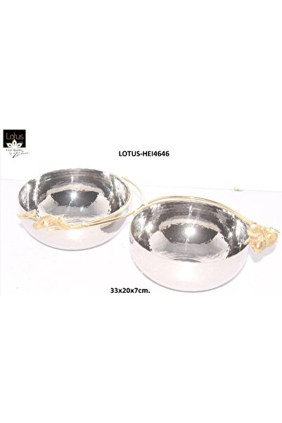 esdekor Double Snack Bowl with Steel Brass Accessories First Quality 33X20X7Cm 1 Piece