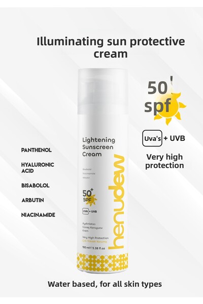 Henudew Brightening, Moisturizing, Water-Based Sunscreen Cream 50 Spf+ Very High Protection Niacinamide