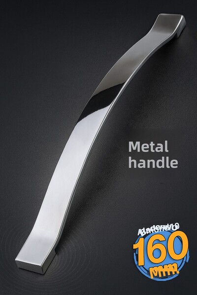 Badem10 Mâner din metal argintiu Akasya (160 MM - 16 CM) pentru mobilier, sertar, dulap de bucătărie, mâner pentru ușă dulapului, mâner cromat