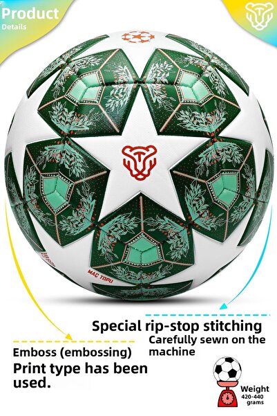 Telvesse Professional Football Ball 2025 Champions League Pumped Hard Ground Carpet Field Soccer Ball No5 Green 555