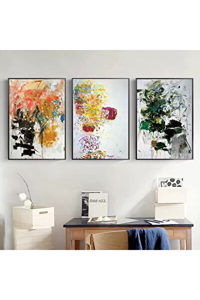 Linacci Set of 3 Black Metal Frame Colored Artistic Real Glass Paintings