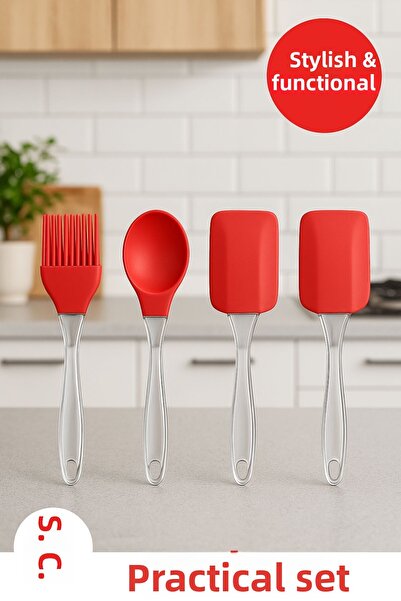 Open Home Concept 4-Piece Practical Silicone Kitchen Set – Mixing, Greasing, Serving and Cream Coating