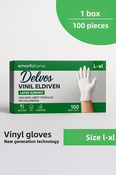 EMORFOHOME قفازات ديلفوس للاستخدام مرة واحدة، خالية من البودرة، بيضاء، مقاس L...