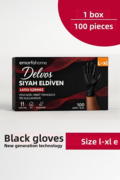 EMORFOHOME Disposable Delvos Powder-Free Black L-Xl Size Gloves 100-Piece Bur...