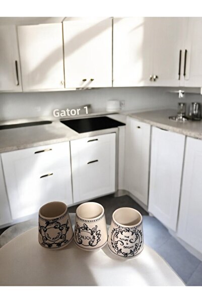 RİVO HOME DECOR Porcelain Patterned Glass Set of 3 180 Cc