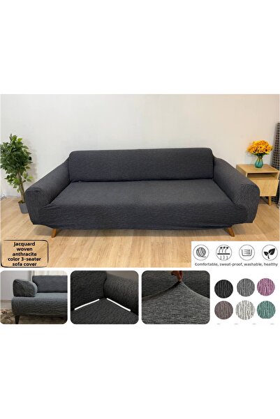 etleshome Husa de canapea gri cu 3 locuri - Jacquard simplu si husa de scaun elastica