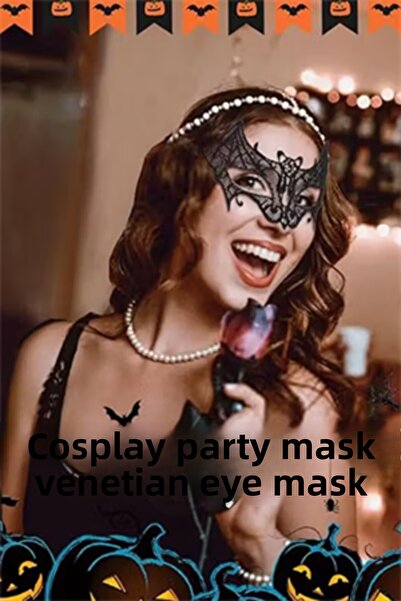 Trade Bazaar قناع دانتيل للهالوين للنساء والرجال - قناع أسود على الطراز البند...