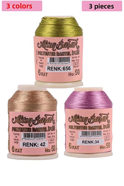 MKR 3 Pieces of Gold Spike Needle and Lace Thread 20 Gr - Royaleks - No: 042 - 034 - 656