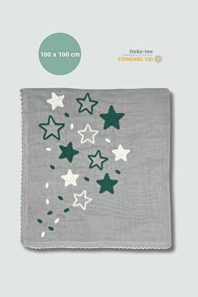 Zuppers Embroidered Baby Muslin Cover & Blanket (100 X 100cm) Smoke Gray