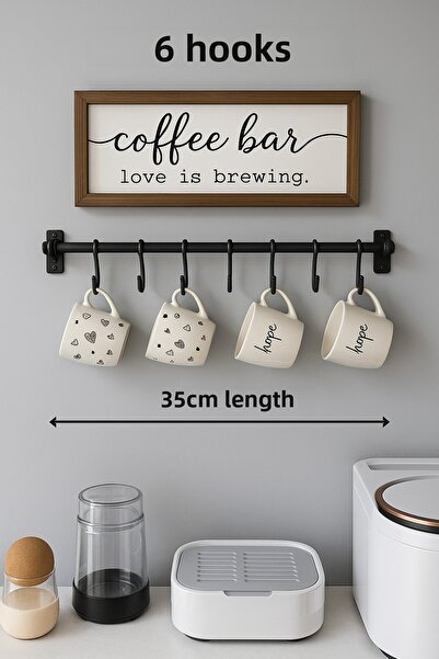 Alper Banyo Decorative Plastic Retro Kitchen Towel Rack with 6 Hooks, Cup, Mug Rack |   35 cm |   Assembled Product