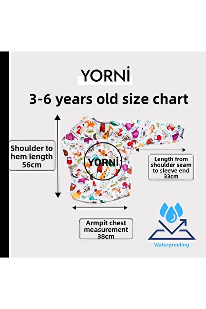 yorni Economical Double Set, Zoo Model, 3-6 Years Old, 1 Long Sleeve, 1 Short Sleeve, Liquid-Proof Painting Apron