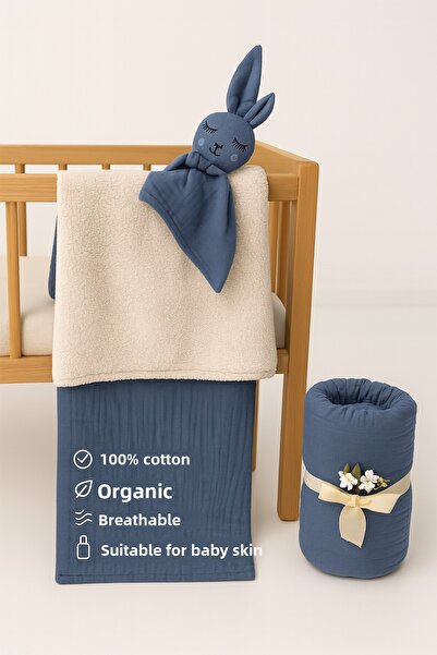 Melekpare 100% Cotton Organic 2-Sided Baby Blanket + Sleeping Companion Gift (90X120 cm)