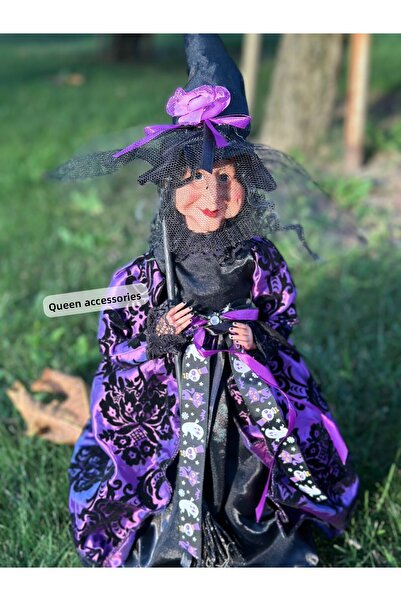 QUEEN AKSESUAR Big Size Helloween Halloween Standing Witch Figure Sculpture Ornament Decor 45cm Purple