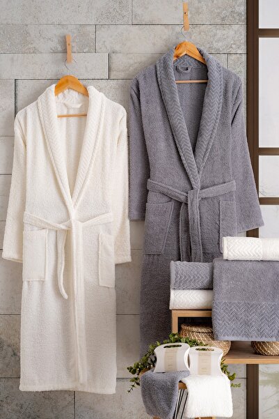 OZNHOME طقم بيجامة مكون من 6 قطع باللون الرمادي الداكن للزوجين