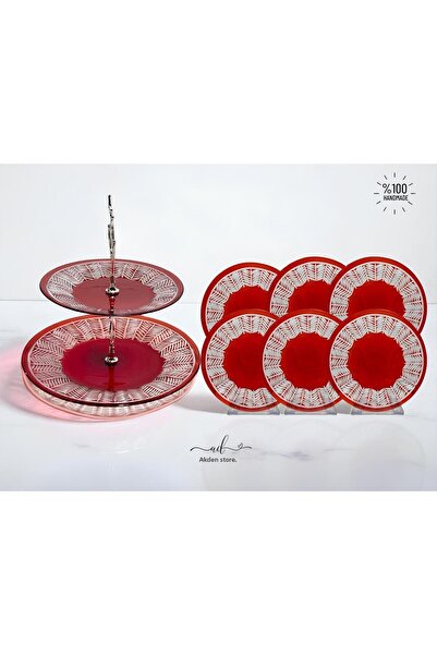 AKDEN STORE Cut Crystal Decor 6-Person Cake Serving Set, Cake Plate Set