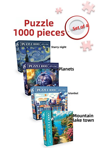 Neverland 4 Pcs 1000 Piece Puzzle - Mountain Lake Town and Starry Night and P...