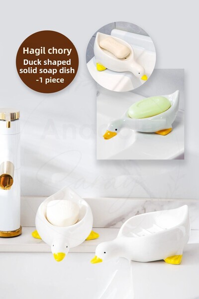 Anadolu Saray Practical Cute Duck Pattern Self Draining Waterproof Solid Soap Dish Soap Dish Above the Sink
