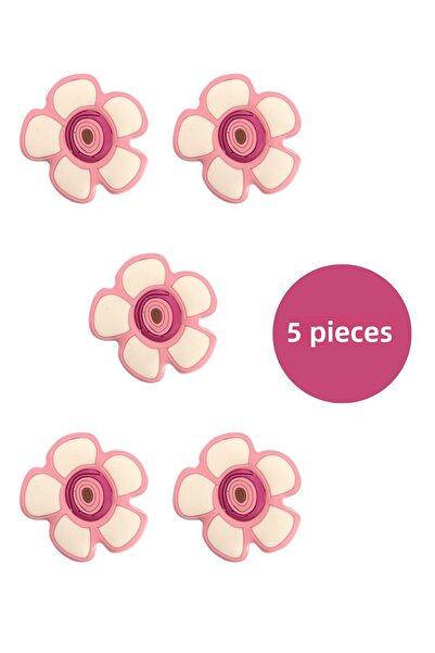 MegaVitrin 5 Pieces Pink Daisy Children's Room Furniture Handle Set - Single Screw Cabinet and Drawer Handles