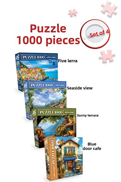 Neverland 4 Pcs 1000 Piece Puzzle - Cinque Terre and Coastal Landscape and Bl...