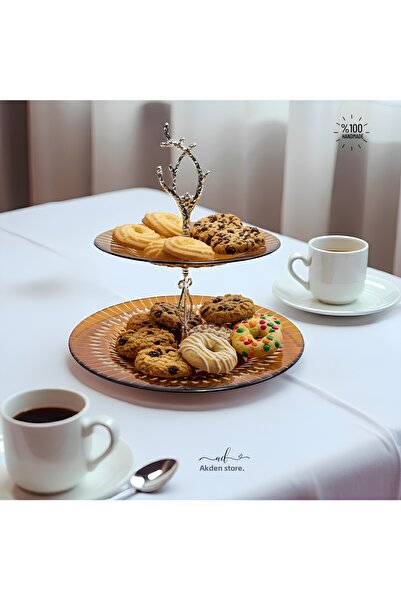 AKDEN STORE Cut-Out Decor Handcrafted 2-Tier Presentation Stand, Cookie Holder, Macaron Plate