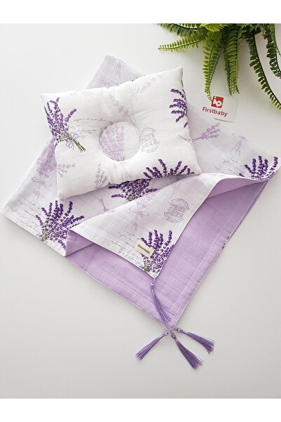 ib ilkimbebe طقم بطانية ووسادة للأطفال من الموسلين المزخرف بالزهور مقاس 85×90