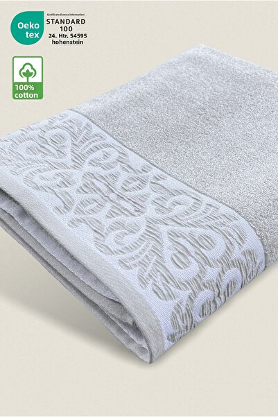 Ellaline Roma Bath Towel 100% Cotton Certified Guipure Pattern 90X140Cm - Milk Coffee (1 Piece)