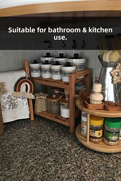 Moola رف حمام خشبي من طبقتين، منظم فوق الطاولة، منظم للمناشف ومستحضرات التجميل، رف خشبي