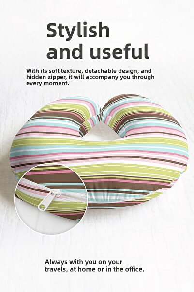Evimde Bambaşka Pernă de călătorie din bumbac cu dungi colorate - Pastel Verd...