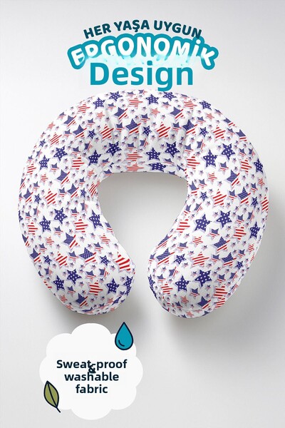 Evimde Bambaşka Pernă pentru gât din bumbac cu model de stele - roșu, bleumar...