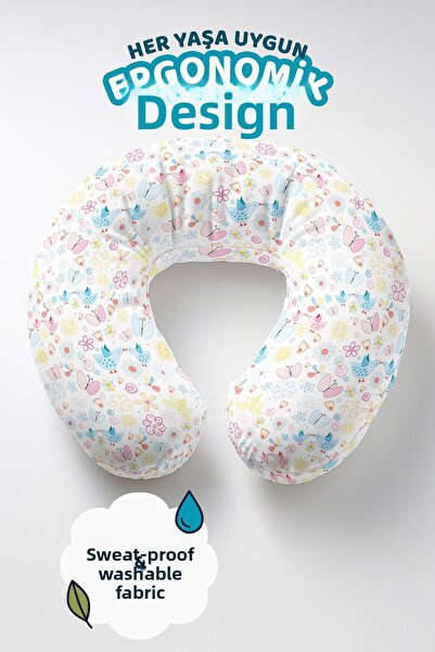 Evimde Bambaşka Pernă pentru gât cu design cu flori de păsări în dungi - Pern...