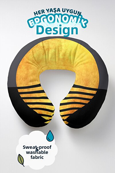 Evimde Bambaşka Pernă pentru gât cu dungi geometrice galbene - Pernă de călăt...