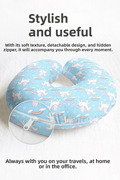 Evimde Bambaşka Pernă pentru gât din bumbac cu model unicorn - Pernă de călăt...