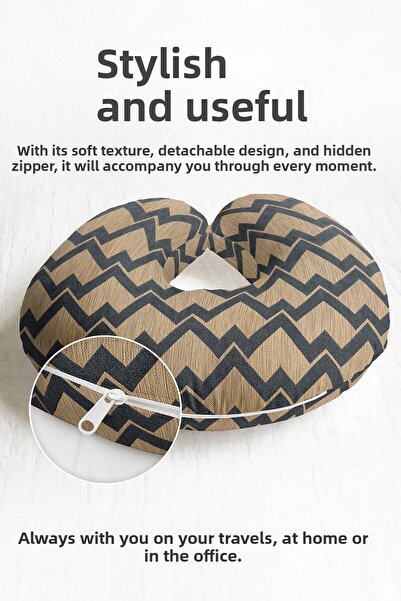 Evimde Bambaşka Zigzag Pattern Ergonomic Neck Pillow - Modern Geometric Black...