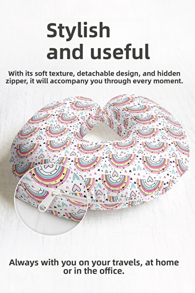 Evimde Bambaşka Pernă pentru gât din bumbac cu model curcubeu - Culori pastel...