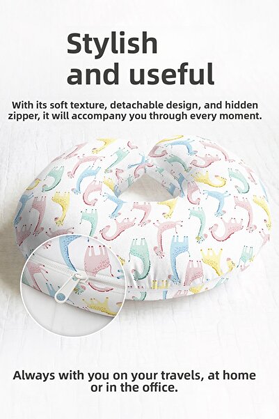 Evimde Bambaşka Pernă de gât din bumbac cu model de girafă drăguță - Pernă de călătorie pentru copii și adulți în culori pastel