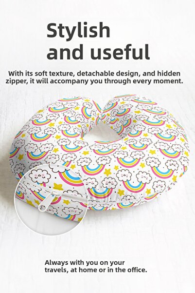 Evimde Bambaşka Pernă colorată pentru gât cu curcubeu înnorat - Pernă de călă...