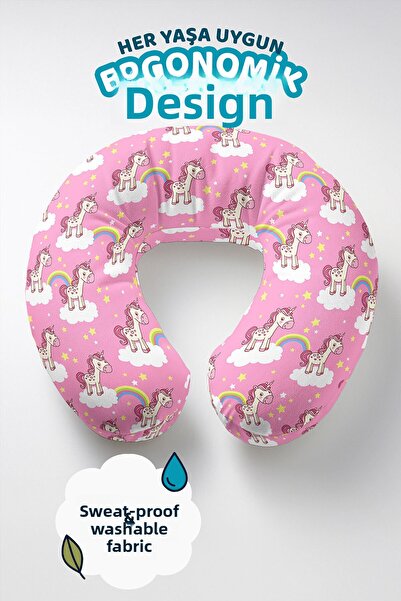 Evimde Bambaşka Pernă pentru gât din bumbac cu model unicorn - Pernă de călăt...