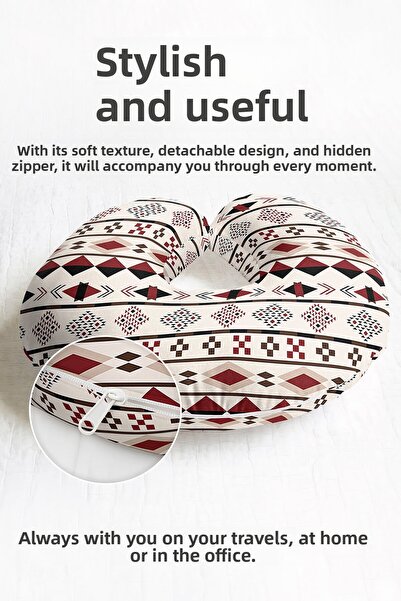 Evimde Bambaşka Ethnic Patterned Ergonomic Neck Pillow - Modern Geometric Cre...