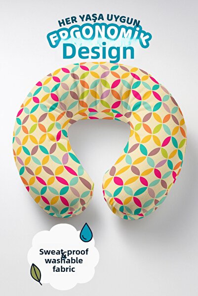 Evimde Bambaşka Εργονομικό μαξιλάρι λαιμού με ρετρό γεωμετρικό σχέδιο - Κίτρι...