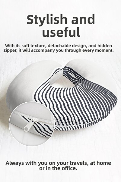 Evimde Bambaşka Pernă modernă pentru gât cu dungi alb-negru - Pernă de călăto...