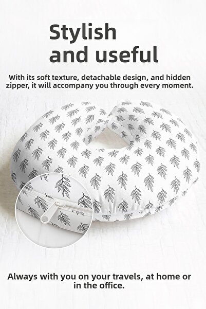 Evimde Bambaşka Pernă pentru gât din bumbac cu model de frunze negre - Pernă ...