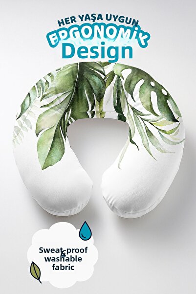 Evimde Bambaşka Pernă pentru gât cu model de frunze tropicale verzi - Pernă m...