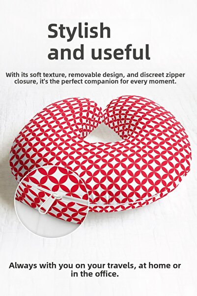 Evimde Bambaşka Pernă ergonomică pentru gât cu model geometric roșu - Pernă d...